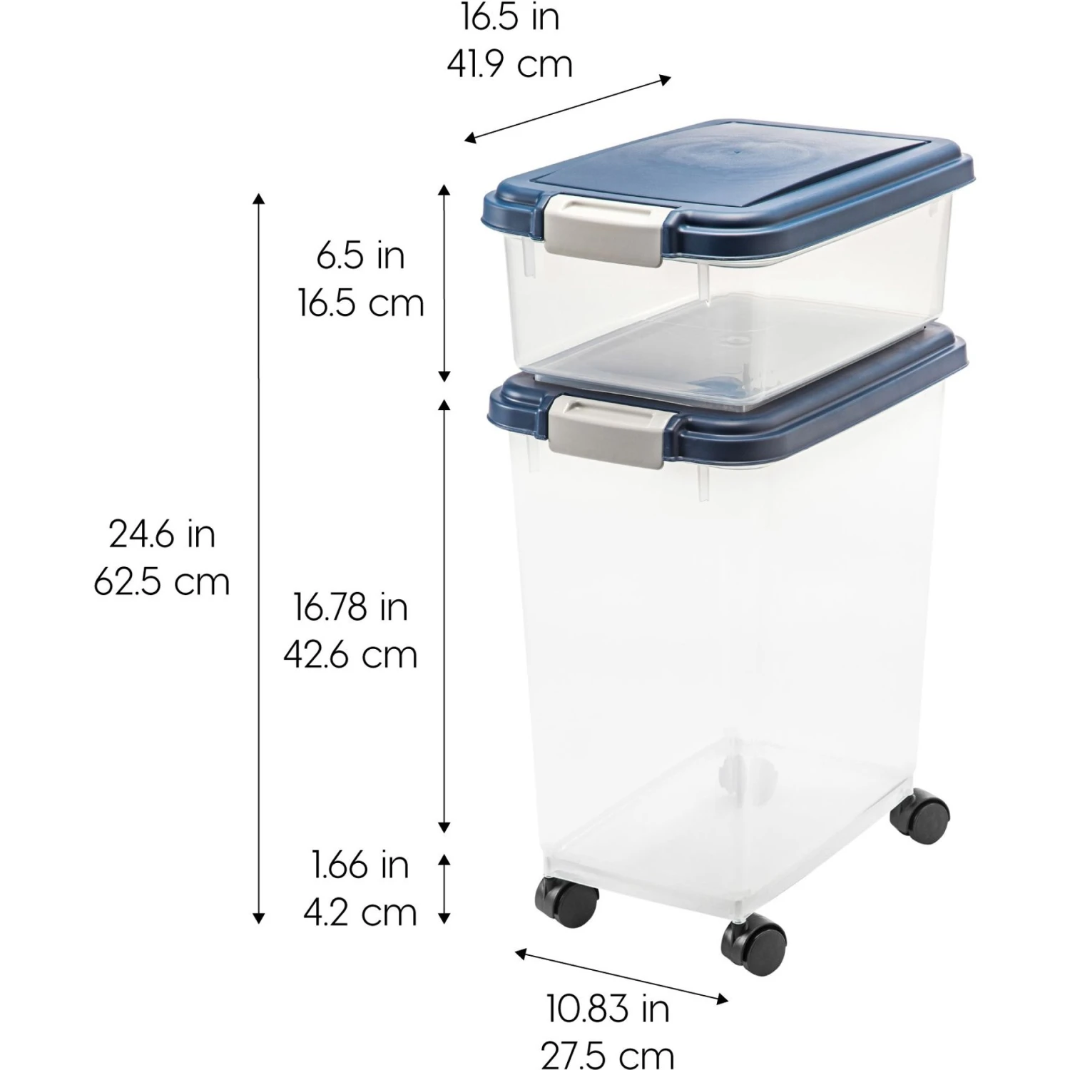 IRIS USA 2-Piece WeatherPro Airtight Stackable Dog Cat & Bird Food Pet Food Storage Container Combo & Treat Box, Navy, 35-lb - Image 3