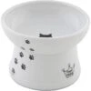 Necoichi Ceramic Elevated Cat Food Bowl, White Paw Print