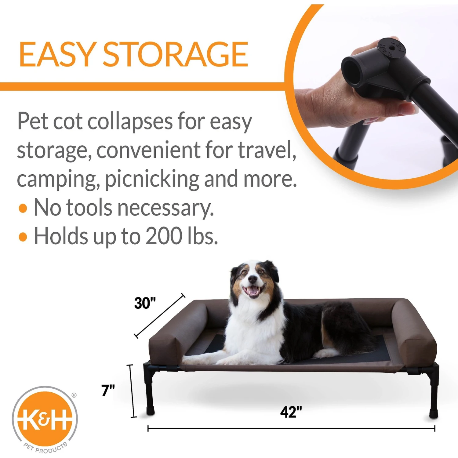 K&H Pet Products Original Bolster Pet Cot Elevated Dog Bed, Chocolate - Image 2