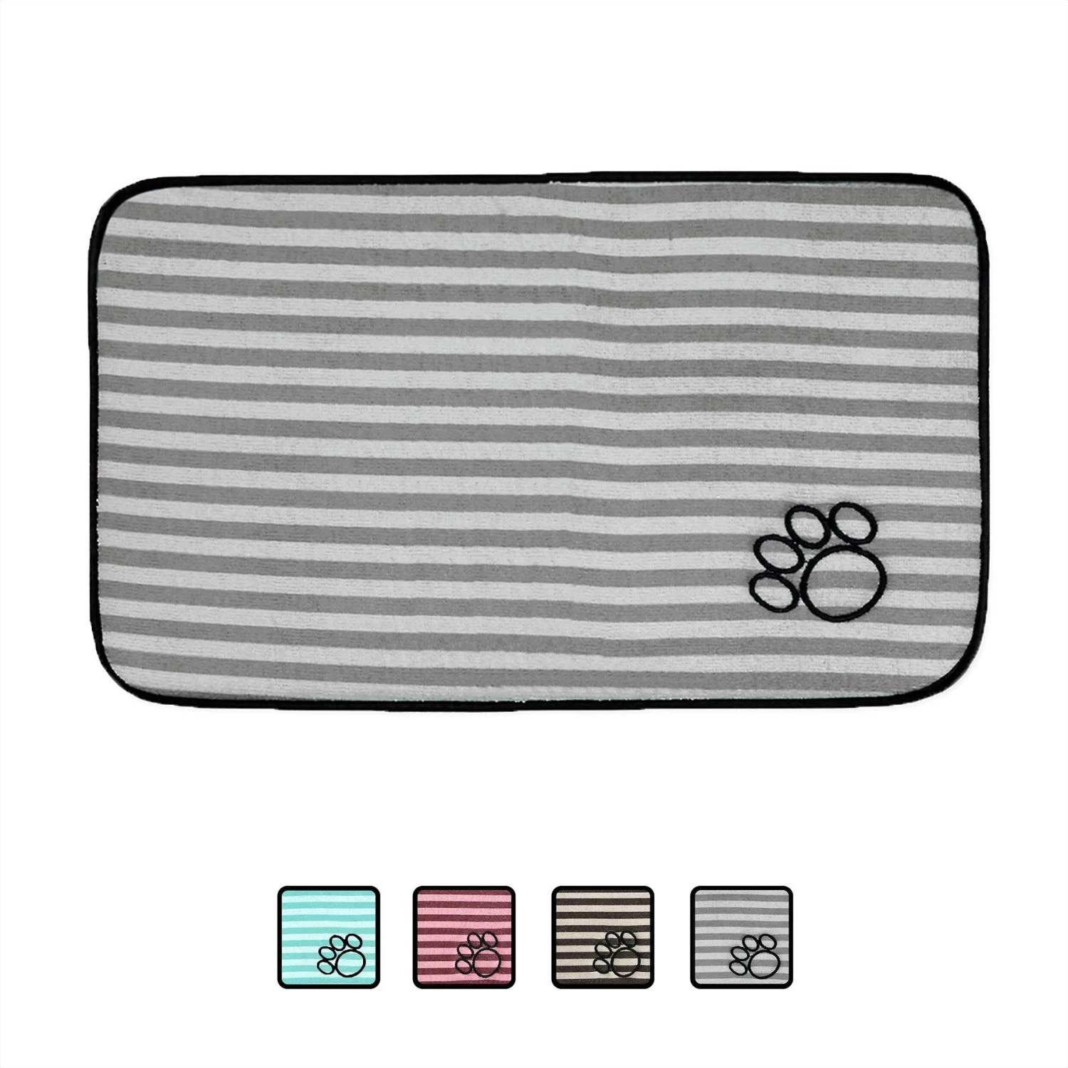 Bone Dry Stripe Embroidered Paw Print Dog & Cat Food Mat