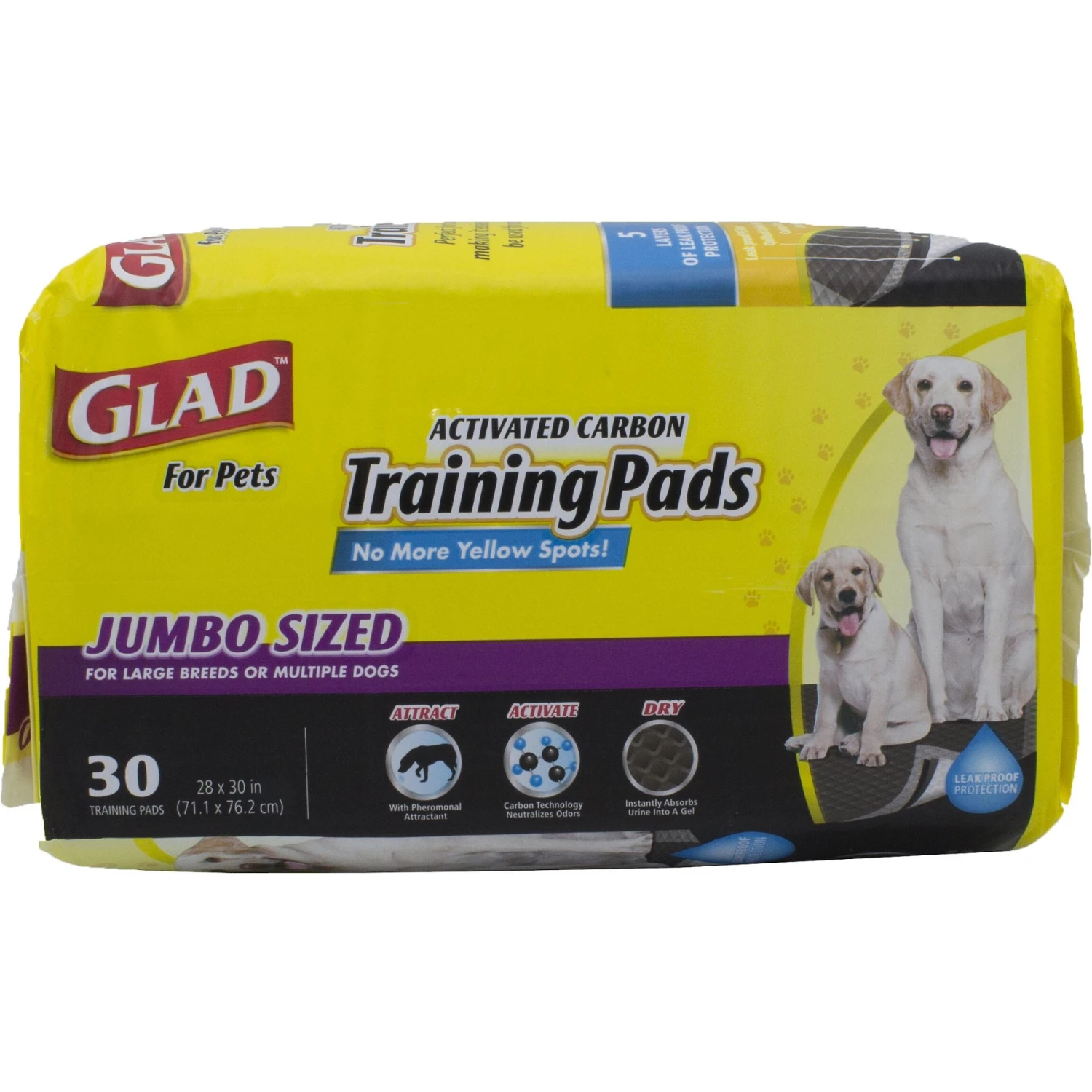Glad For Pets Activated Carbon Jumbo Dog Training Pads, 28 X 30-in, 30 Count, Unscented - Image 3