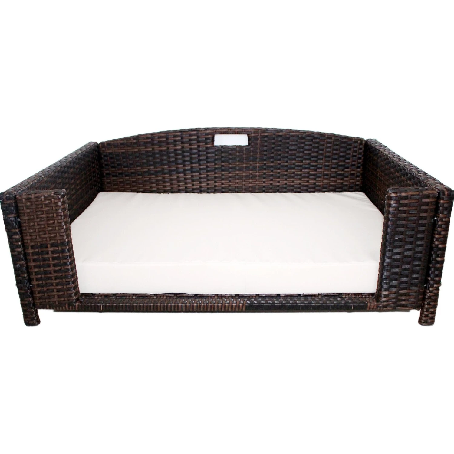 Iconic Pet Rattan Rectangular Sofa Cat & Dog Bed With Removable Cover, Espresso
