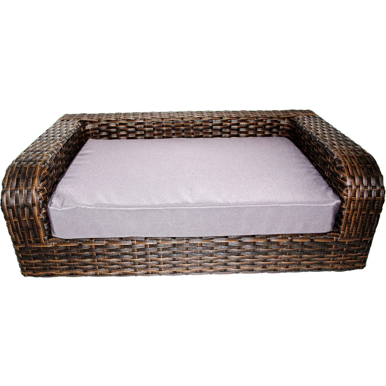 Iconic Pet Rattan Sofa Cat & Dog Bed With Removable Cover, Caramel & Mocha - Image 4