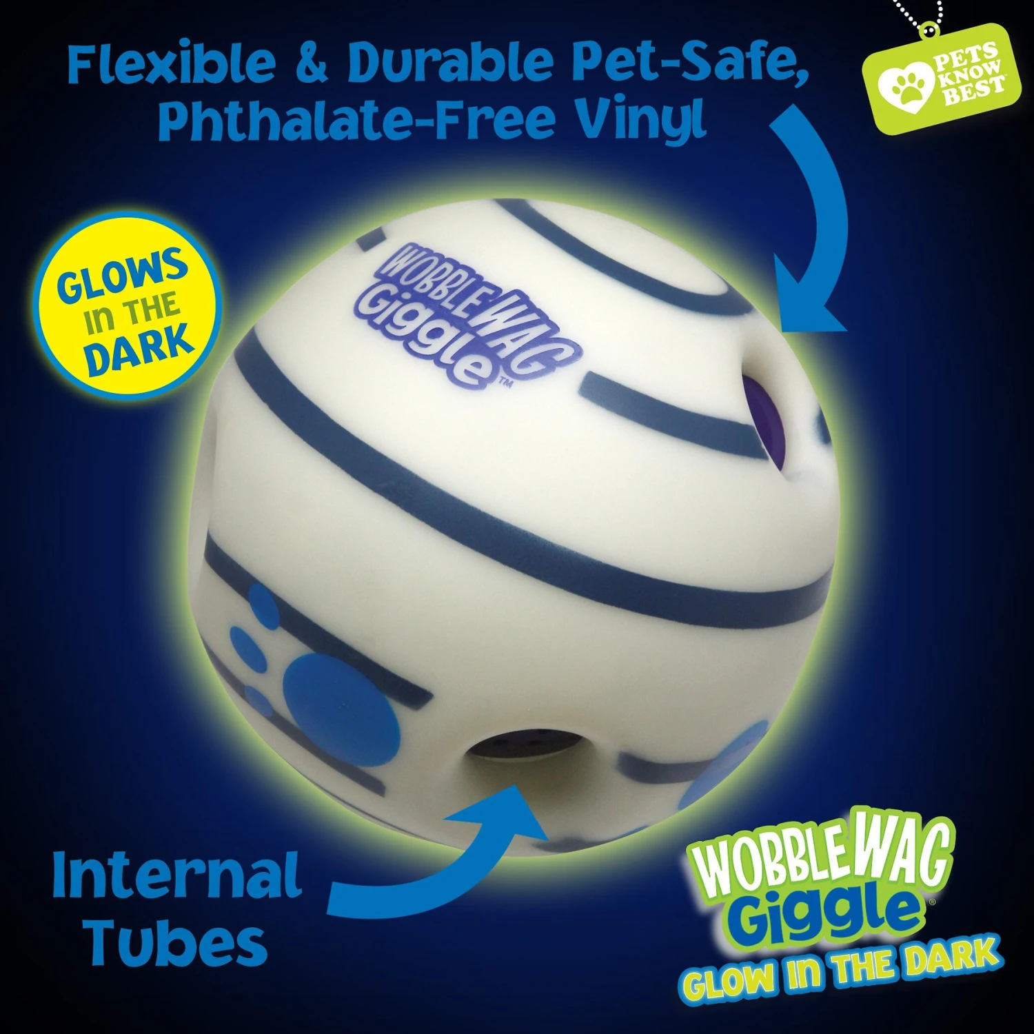 Wobble Wag Giggle Ball Glow In The Dark Squeaky Dog Toy - Image 2