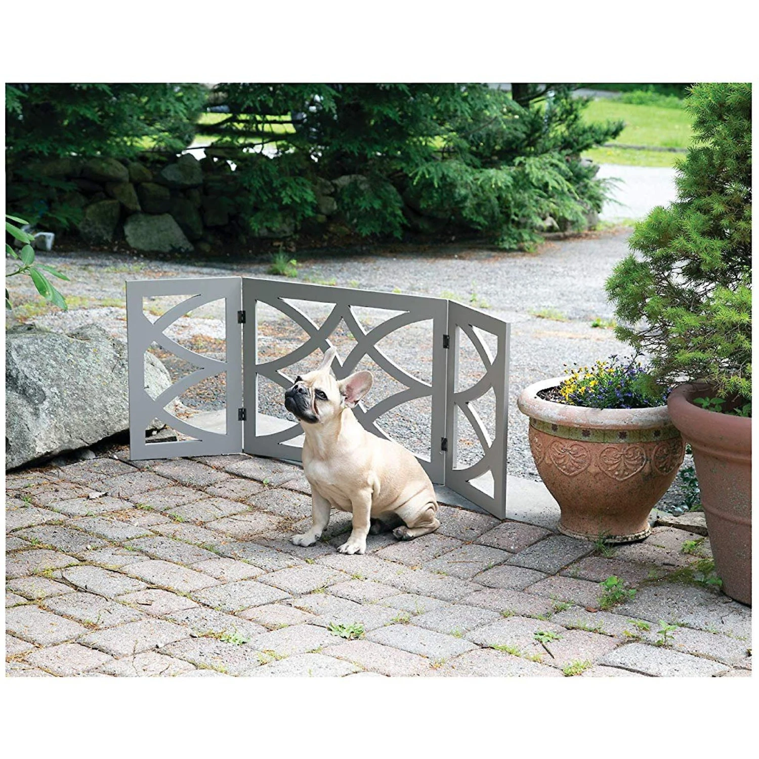 Etna Wooden Curves Pet Gate, Gray - Image 2