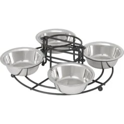 Frisco Multi Pet Feeding 4-Bowls Stainless Steel Dog & Cat Bowls, 0.5 Cup