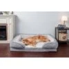 FurHaven Velvet Waves Perfect Comfort Cooling Gel Bolster Cat & Dog Bed With Removable Cover
