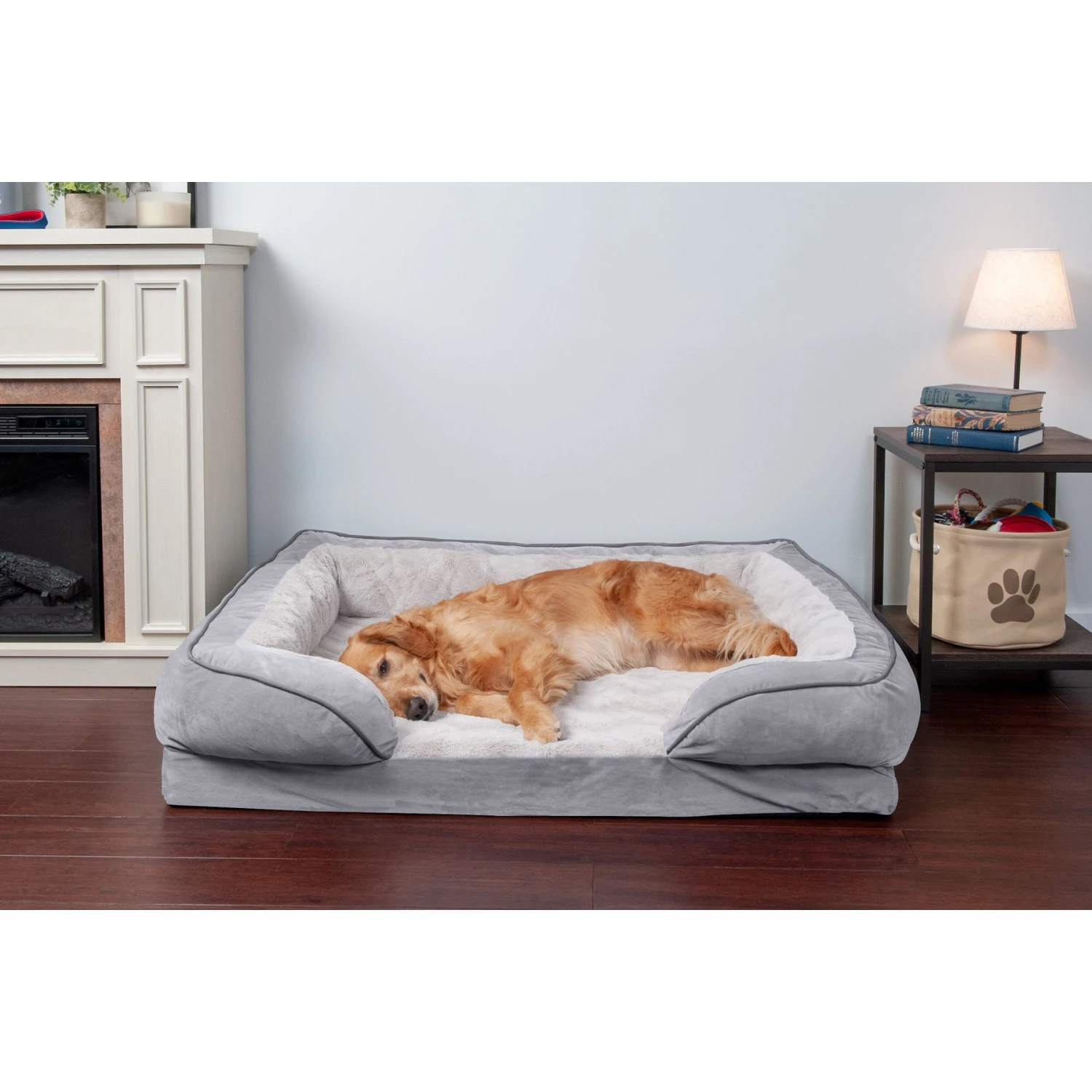 FurHaven Velvet Waves Perfect Comfort Cooling Gel Bolster Cat & Dog Bed With Removable Cover