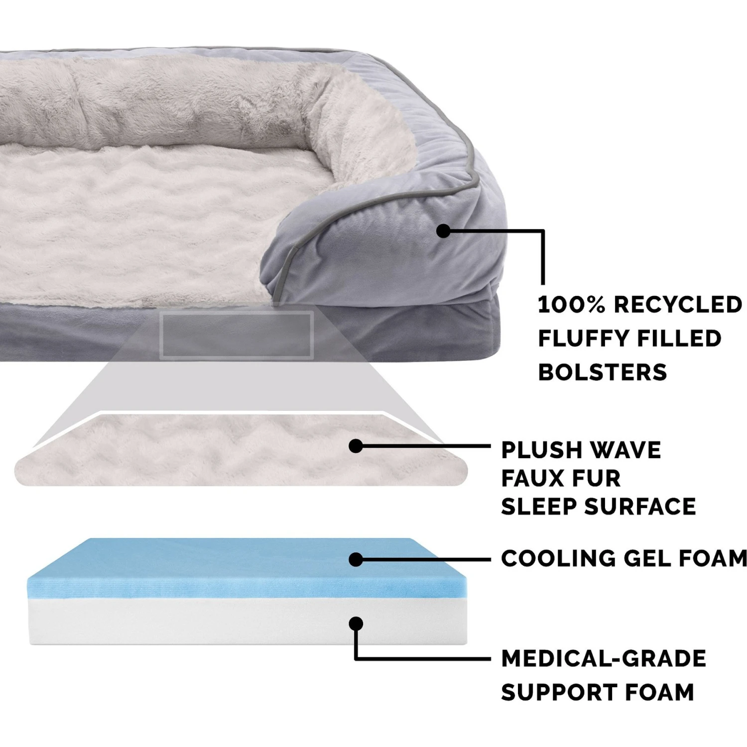 FurHaven Velvet Waves Perfect Comfort Cooling Gel Bolster Cat & Dog Bed With Removable Cover - Image 6