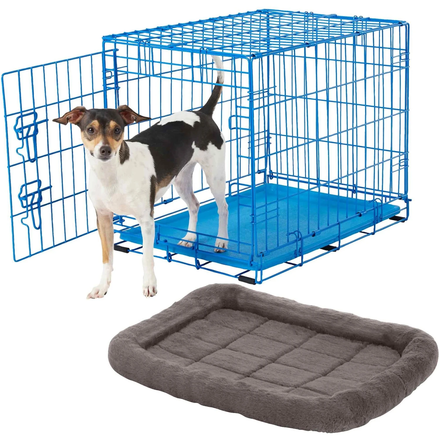 Frisco Fold & Carry Single Door Collapsible Wire Dog Crate & Frisco Quilted Plush Dog Crate Mat