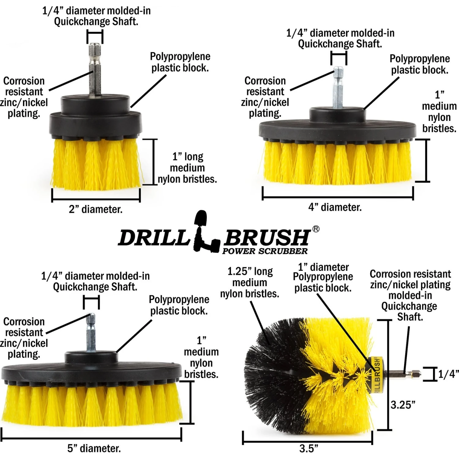 Drillbrush Power Scrubber 4-Piece Stiffness Pet Stain & Hair Removal Kit, Medium Bristle Drill Brush - Image 5