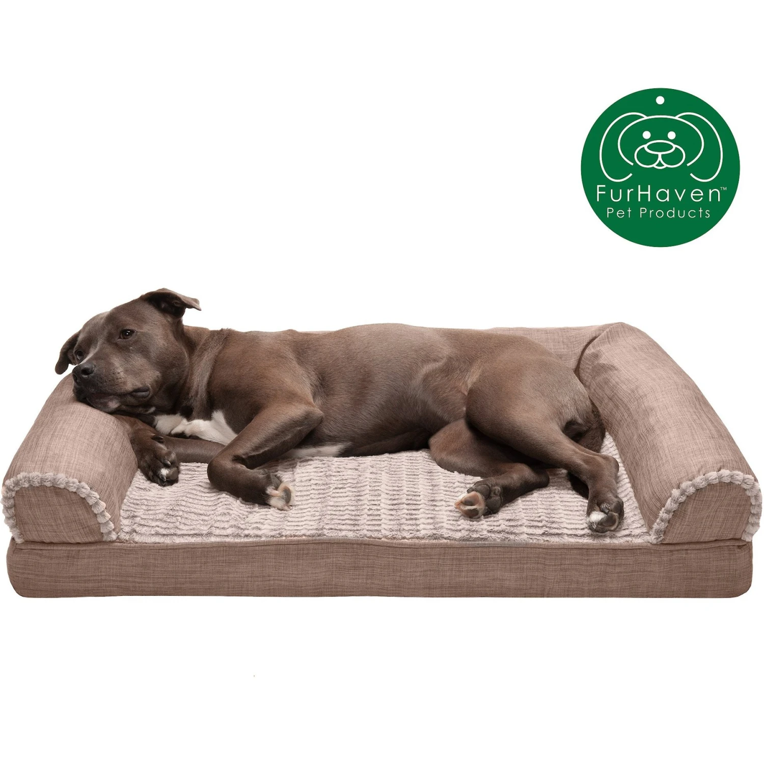 FurHaven Luxe Fur & Performance Linen Orthopedic Sofa Cat & Dog Bed With Removable Cover - Image 4