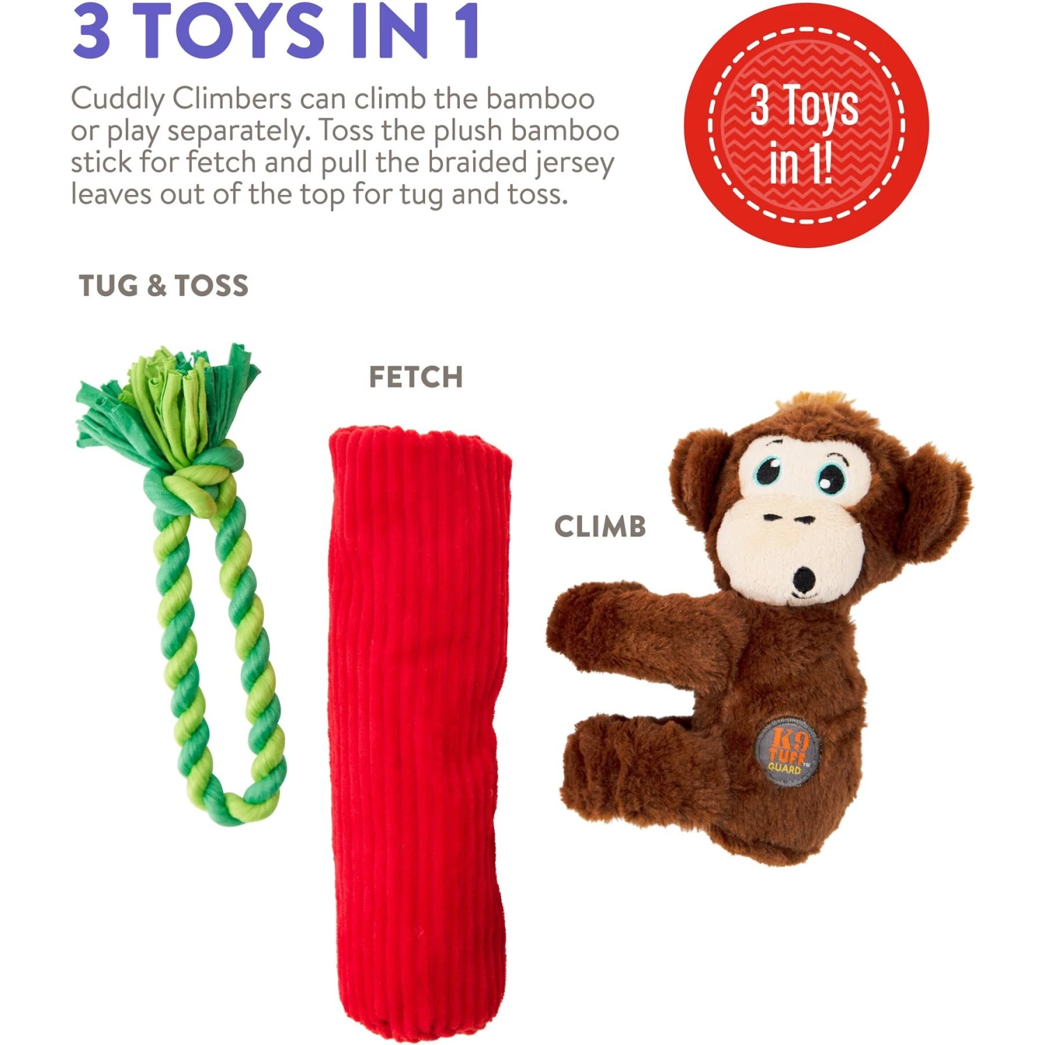 Charming Pet Cuddly Climbers Monkey Plush Dog Toy, Brown, Small - Image 3