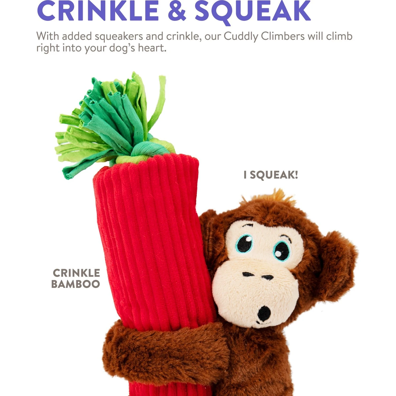 Charming Pet Cuddly Climbers Monkey Plush Dog Toy, Brown, Small - Image 4