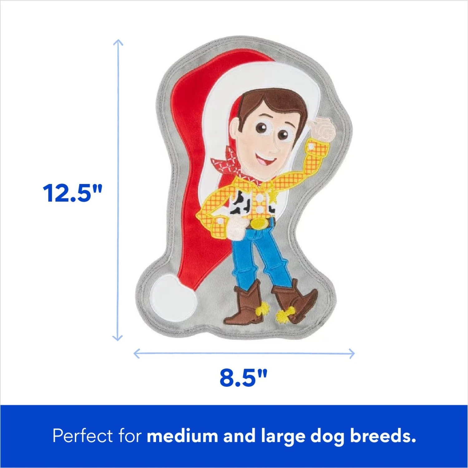 Pixar Holiday Woody With Santa Hat Flat Plush Squeaky Dog Toy - Image 2