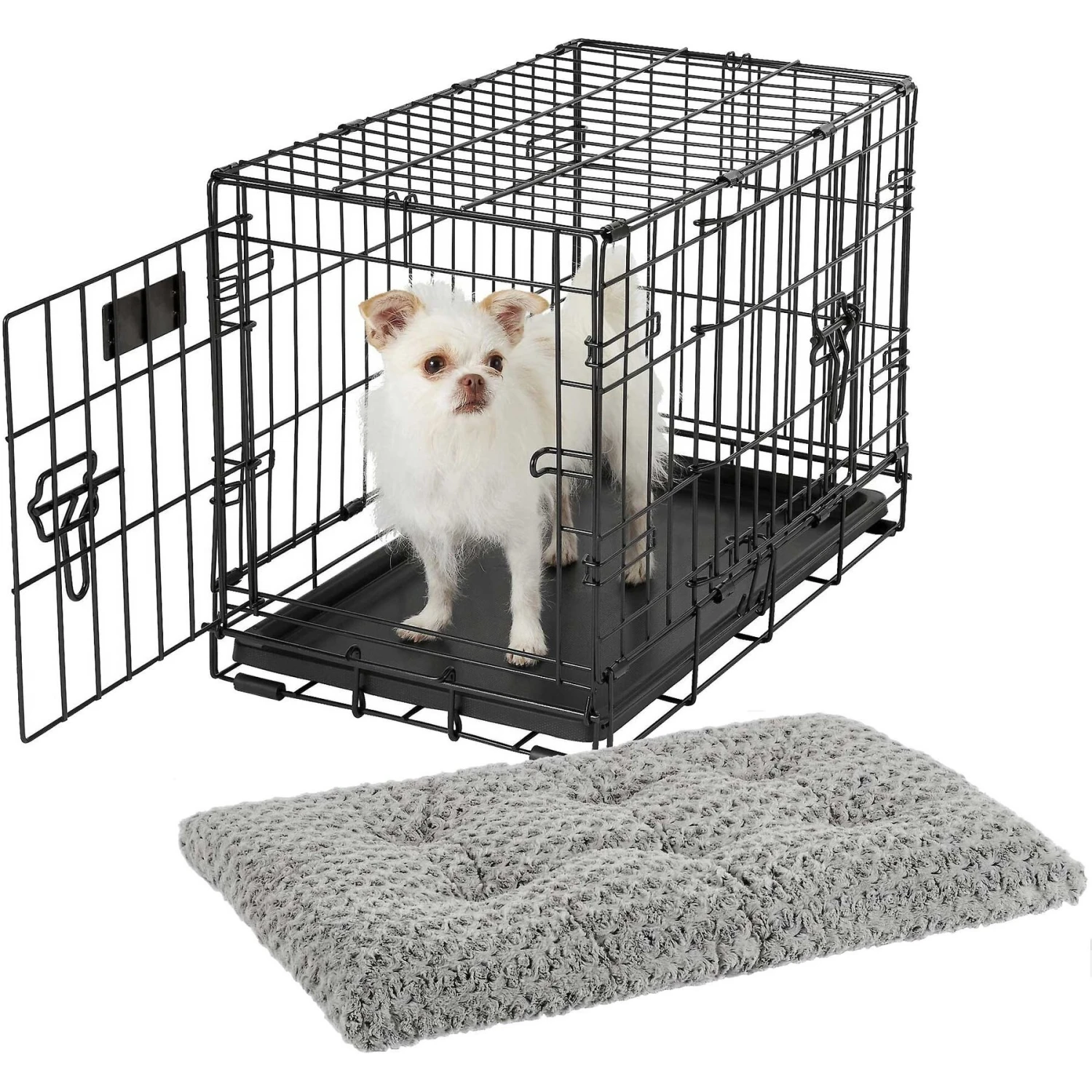 MidWest ICrate Fold & Carry Double Door Collapsible Wire Dog Crate & MidWest Quiet Time Ombre Swirl Dog Crate Mat