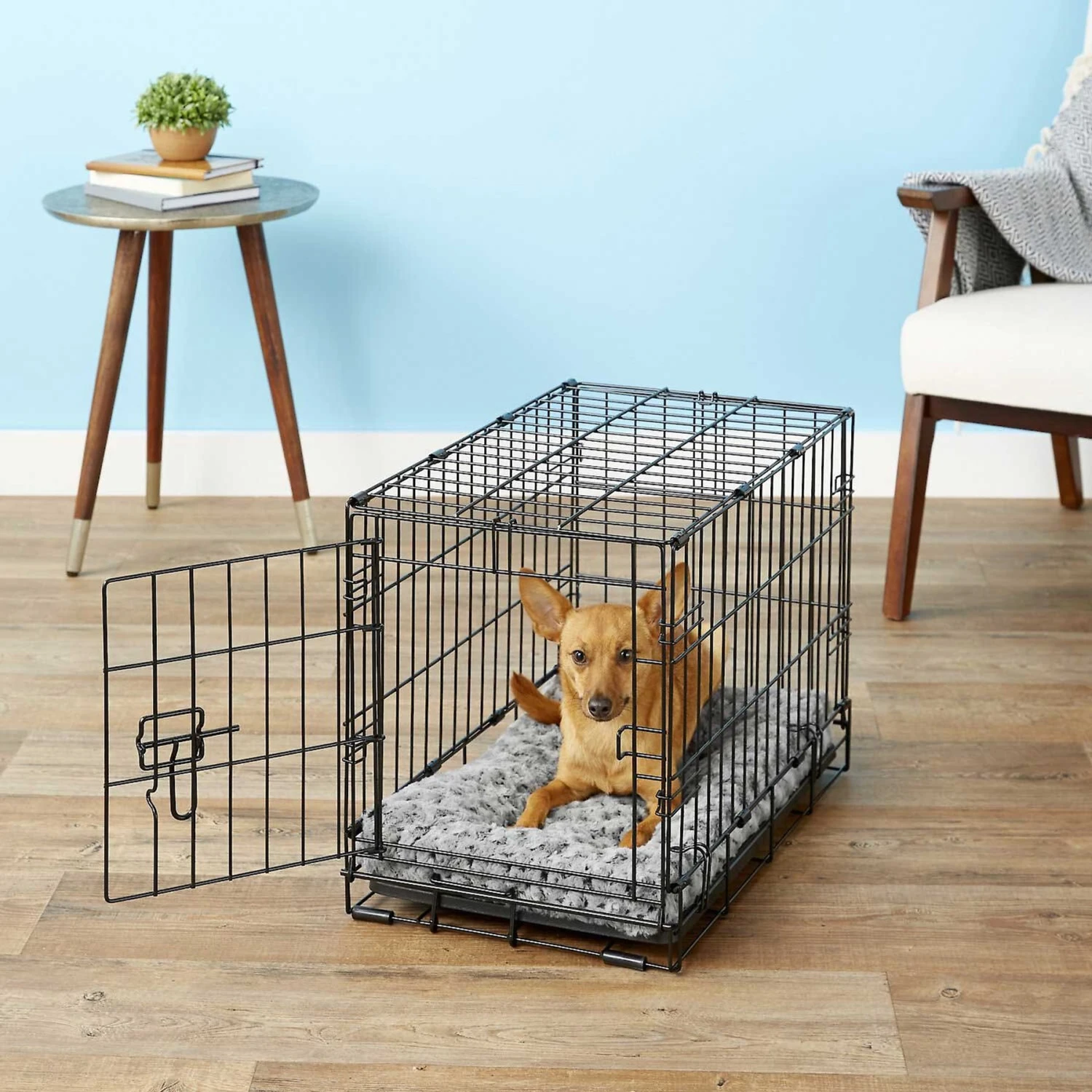 MidWest ICrate Fold & Carry Double Door Collapsible Wire Dog Crate & MidWest Quiet Time Ombre Swirl Dog Crate Mat - Image 9