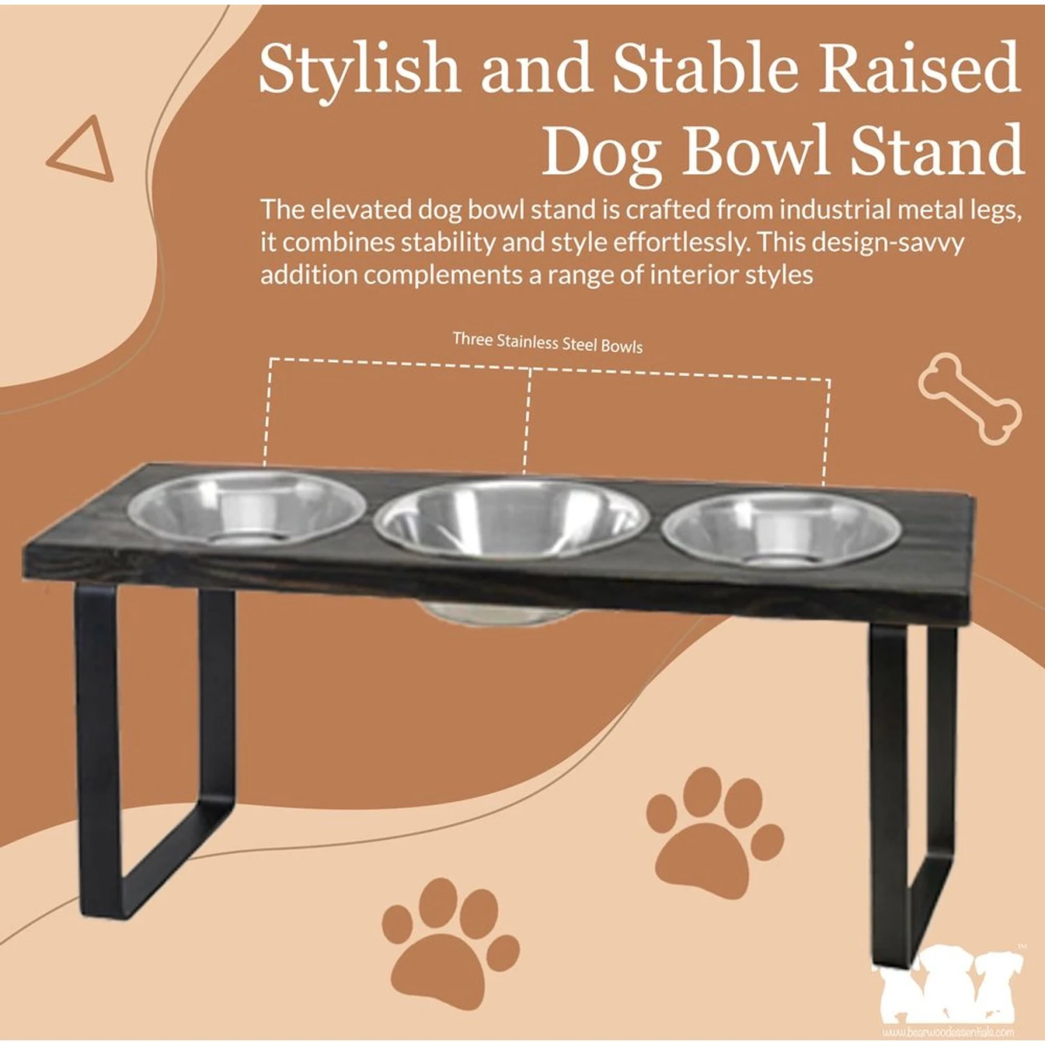 Bearwood Essentials Farmhouse 3-Bowl Elevated Dog Feeder - Image 7