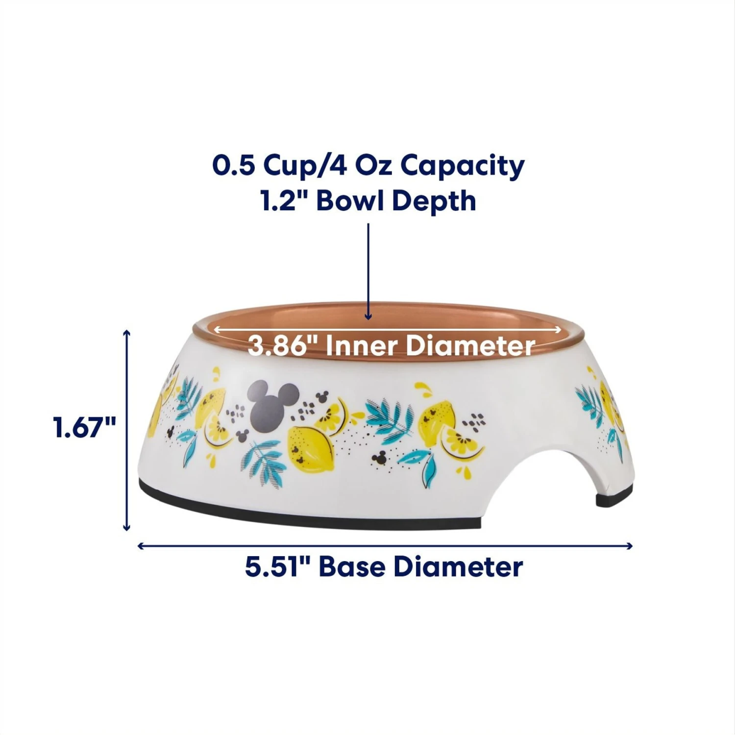 Disney Mickey Mouse Lemon Melamine Stainless Steel Dog & Cat Bowl - Image 2