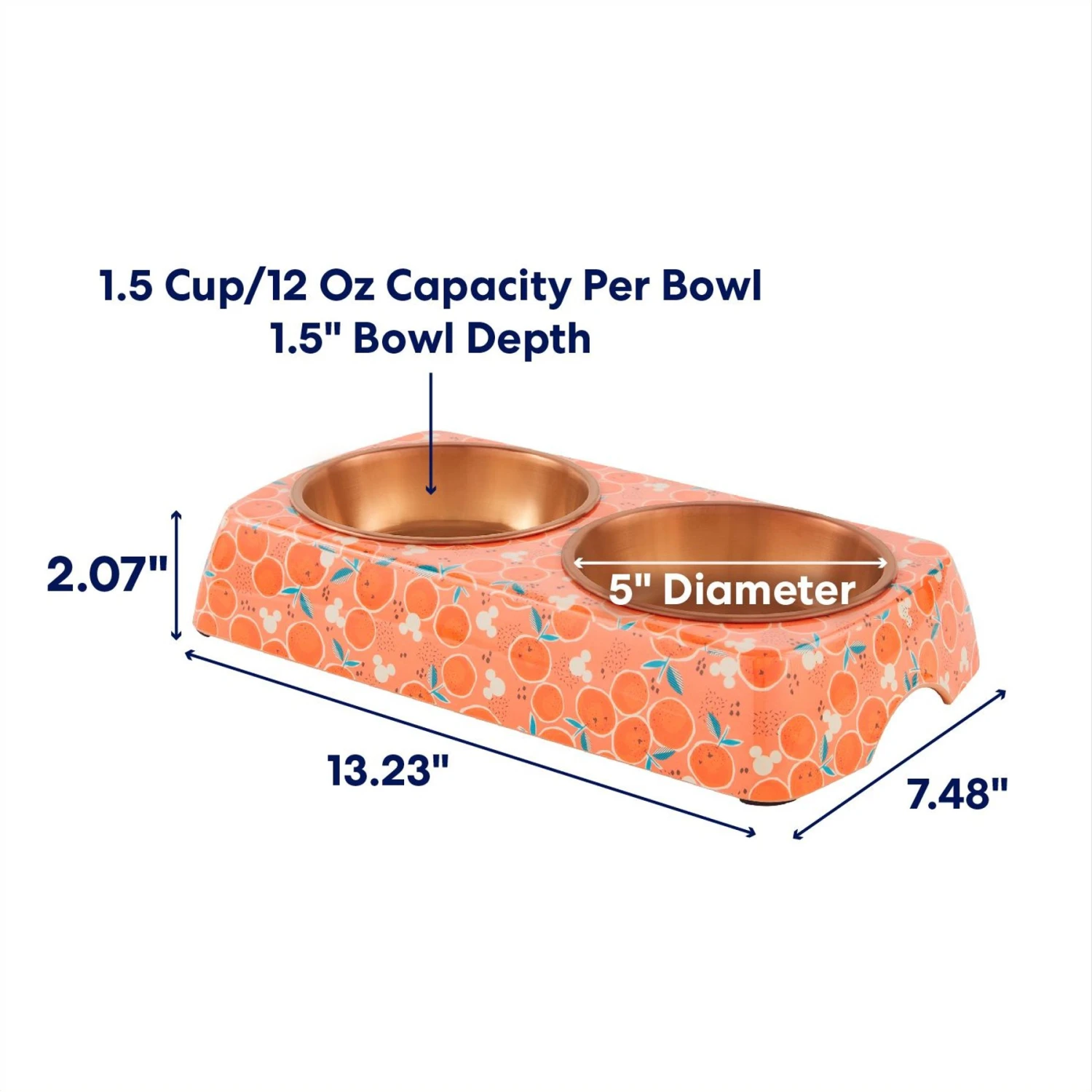 Disney Mickey Mouse Orange Bamboo Melamine Stainless Steel Double Dog & Cat Bowl - Image 2