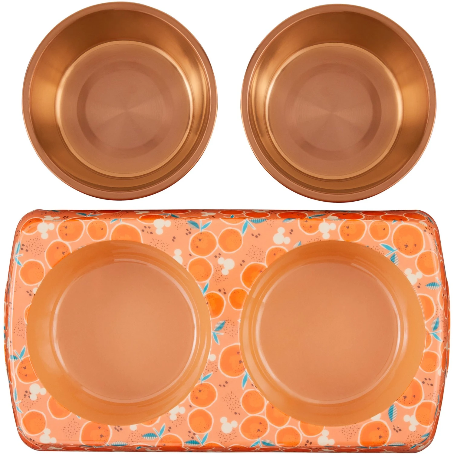 Disney Mickey Mouse Orange Bamboo Melamine Stainless Steel Double Dog & Cat Bowl - Image 5