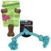 Benebone Bacon Flavor Wishbone Tough Dog Chew Toy & Playology Scented Dri-Tech Rope Dog Toy