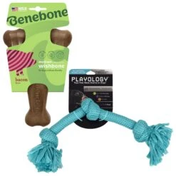 Benebone Bacon Flavor Wishbone Tough Dog Chew Toy & Playology Scented Dri-Tech Rope Dog Toy