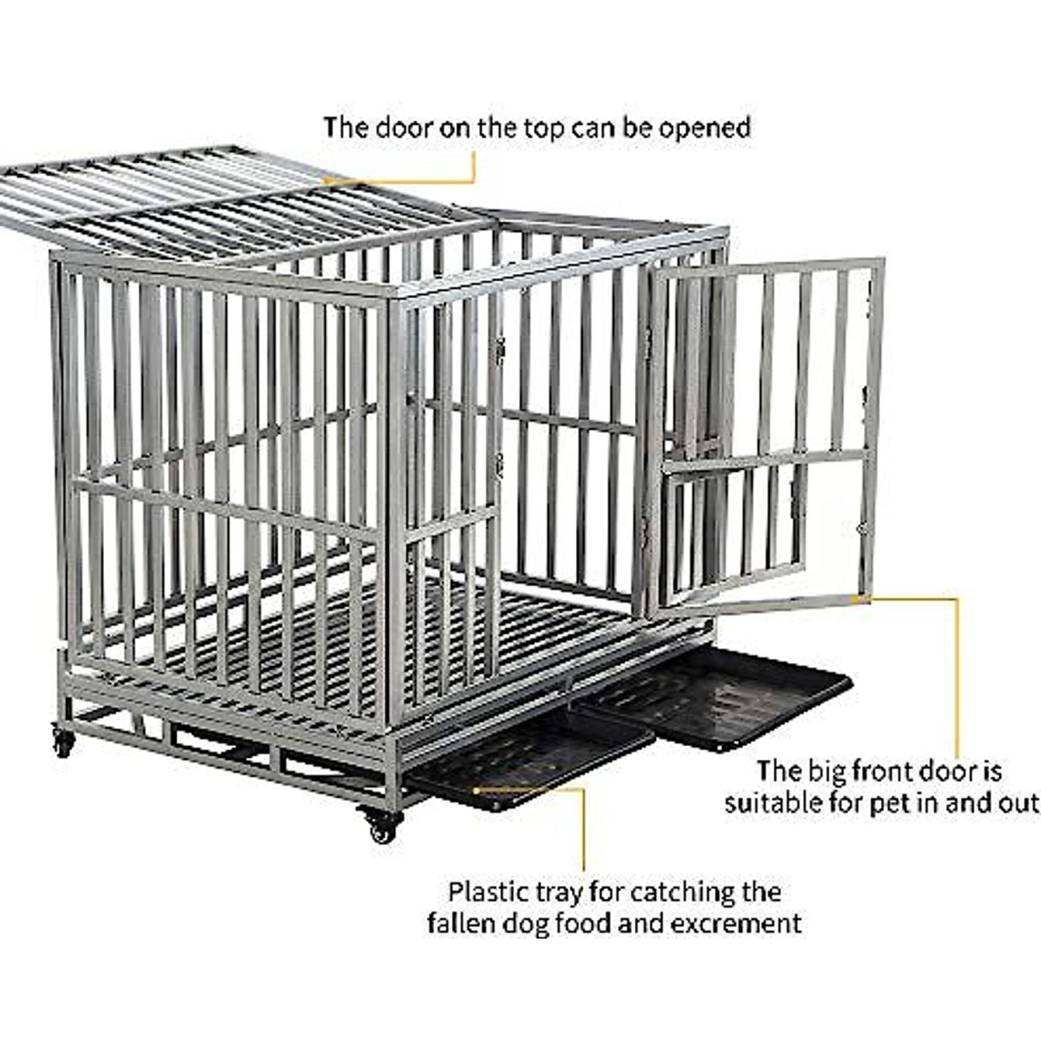 SMONTER Heavy Duty I Shape Dog Crate, Silver - Image 4