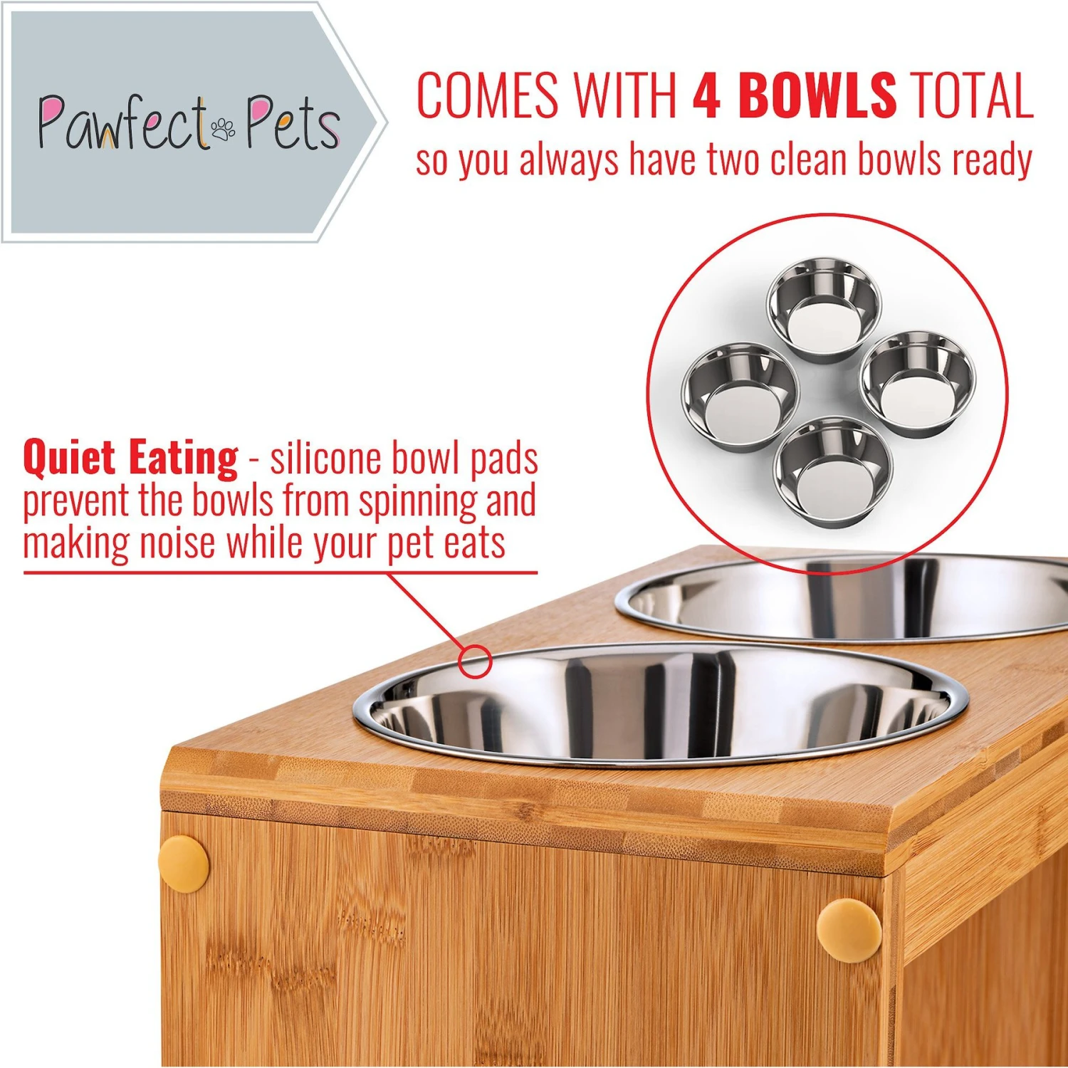 Pawfect Pets Elevated Feeder Raised Dog Bowl Stand With Four Stainless Steel Bowls, Large, 12-in - Image 3