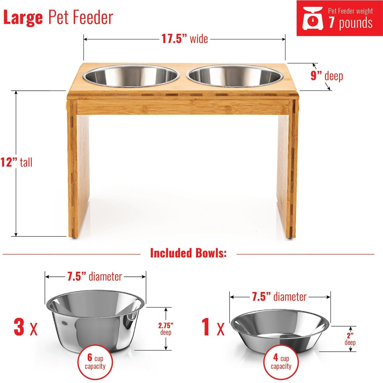 Pawfect Pets Elevated Feeder Raised Dog Bowl Stand With Four Stainless Steel Bowls, Large, 12-in - Image 4