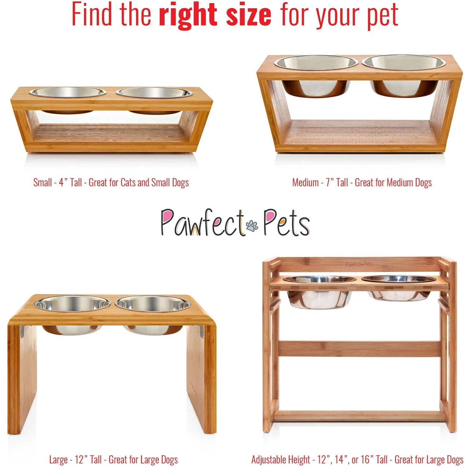 Pawfect Pets Elevated Feeder Raised Dog Bowl Stand With Four Stainless Steel Bowls, Large, 12-in - Image 5