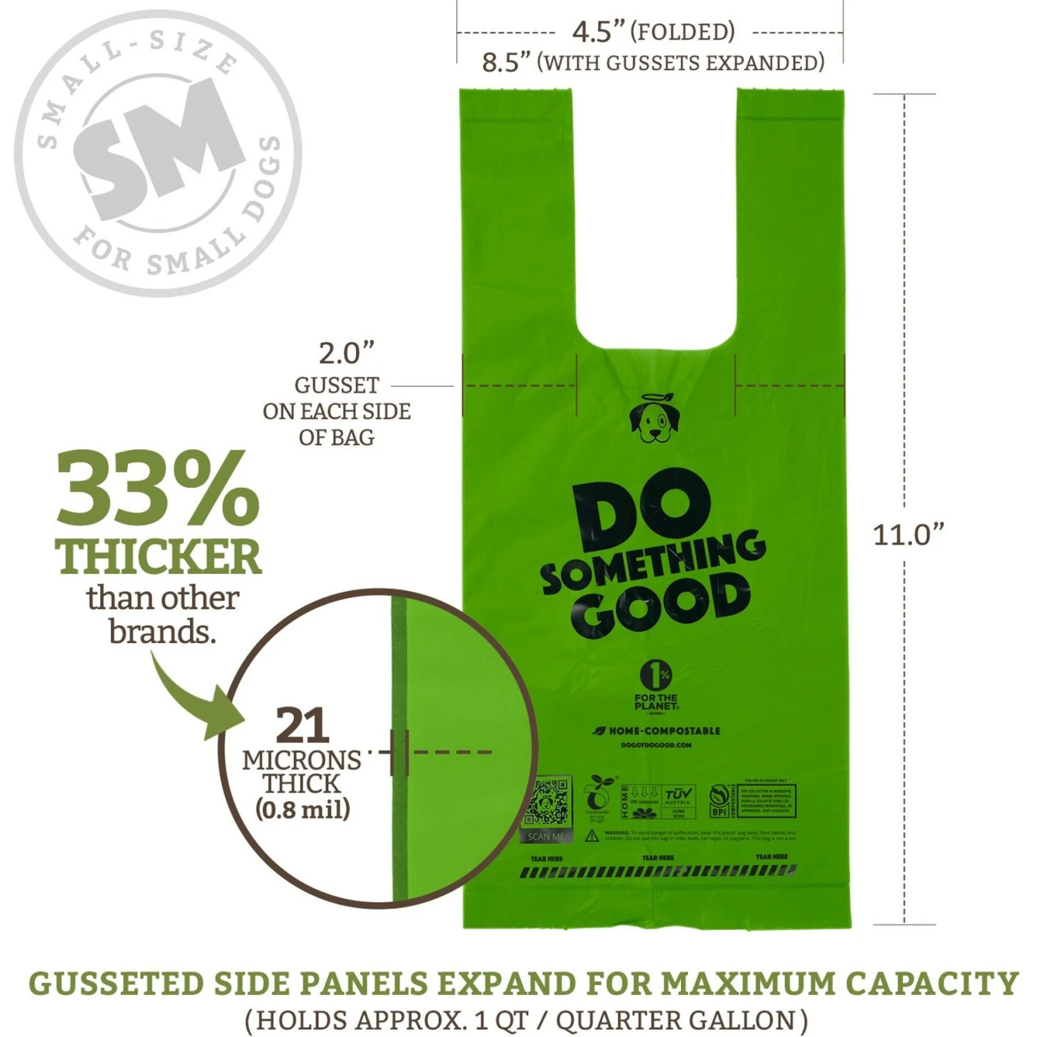 Doggy Do Good Certified Home Compostable Premium Dog & Cat Waste Bags, Small Handle Bags - On Rolls - Image 4