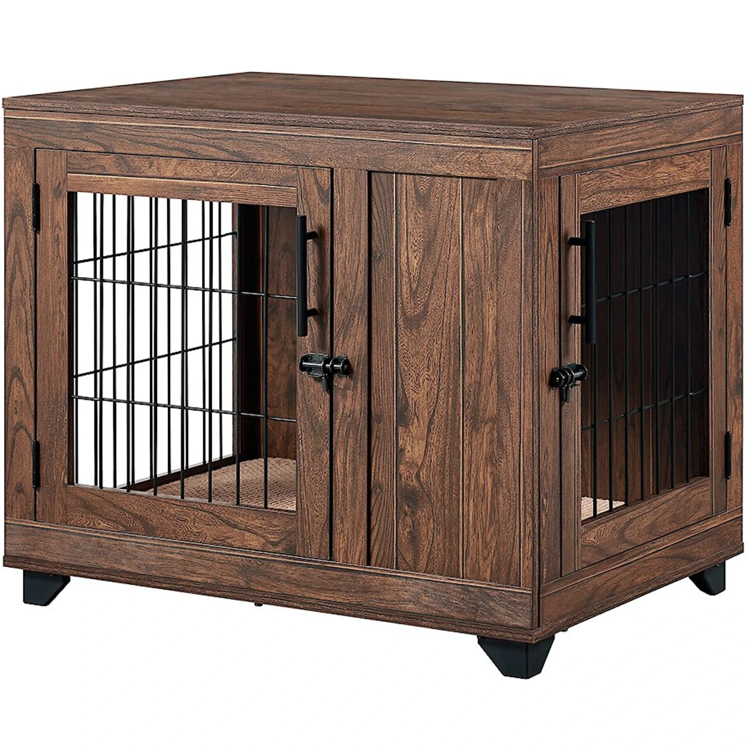 Unipaws Wooden Wire Furniture End Table Dog Crate, Walnut - Image 2