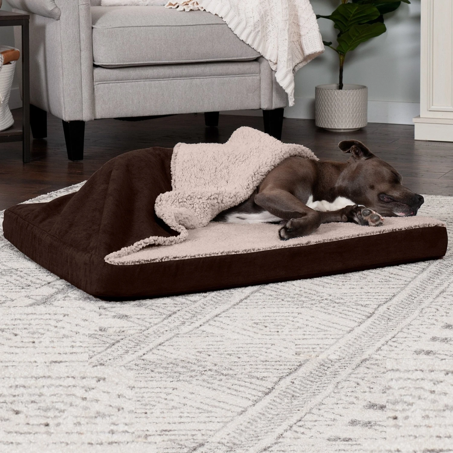 FurHaven Berber & Suede Blanket Top Cooling Gel Cat & Dog Bed