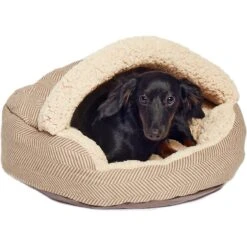 Precious Tails Herringbone Canvas Fleece Deep Dish Covered Cat & Dog Bed