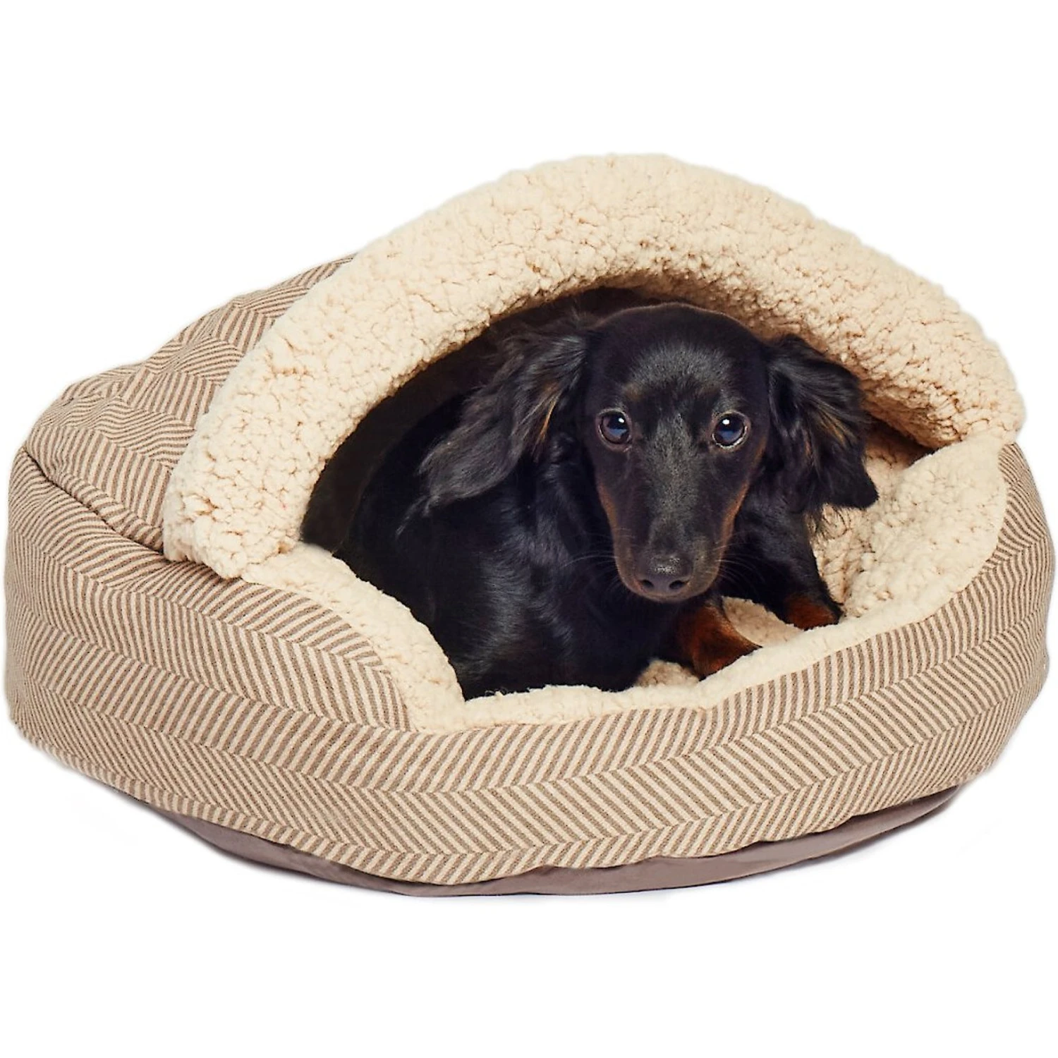 Precious Tails Herringbone Canvas Fleece Deep Dish Covered Cat & Dog Bed