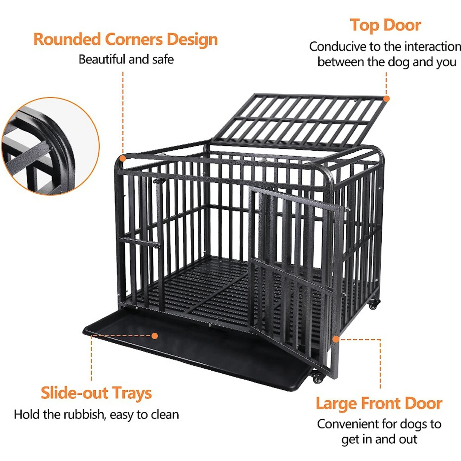 SMONTER Heavy Duty Metal Anxiety Indoor & Outdoor Large Breed Dog Crate, Dark Silver - Image 2