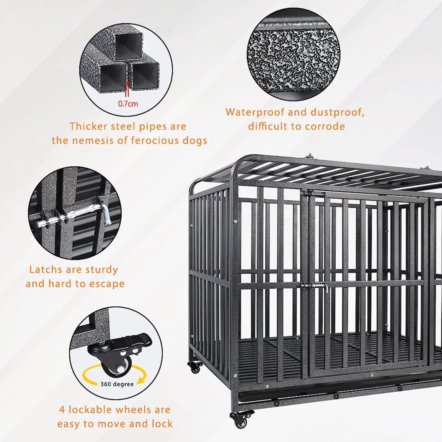 SMONTER Heavy Duty Metal Anxiety Indoor & Outdoor Large Breed Dog Crate, Dark Silver - Image 3