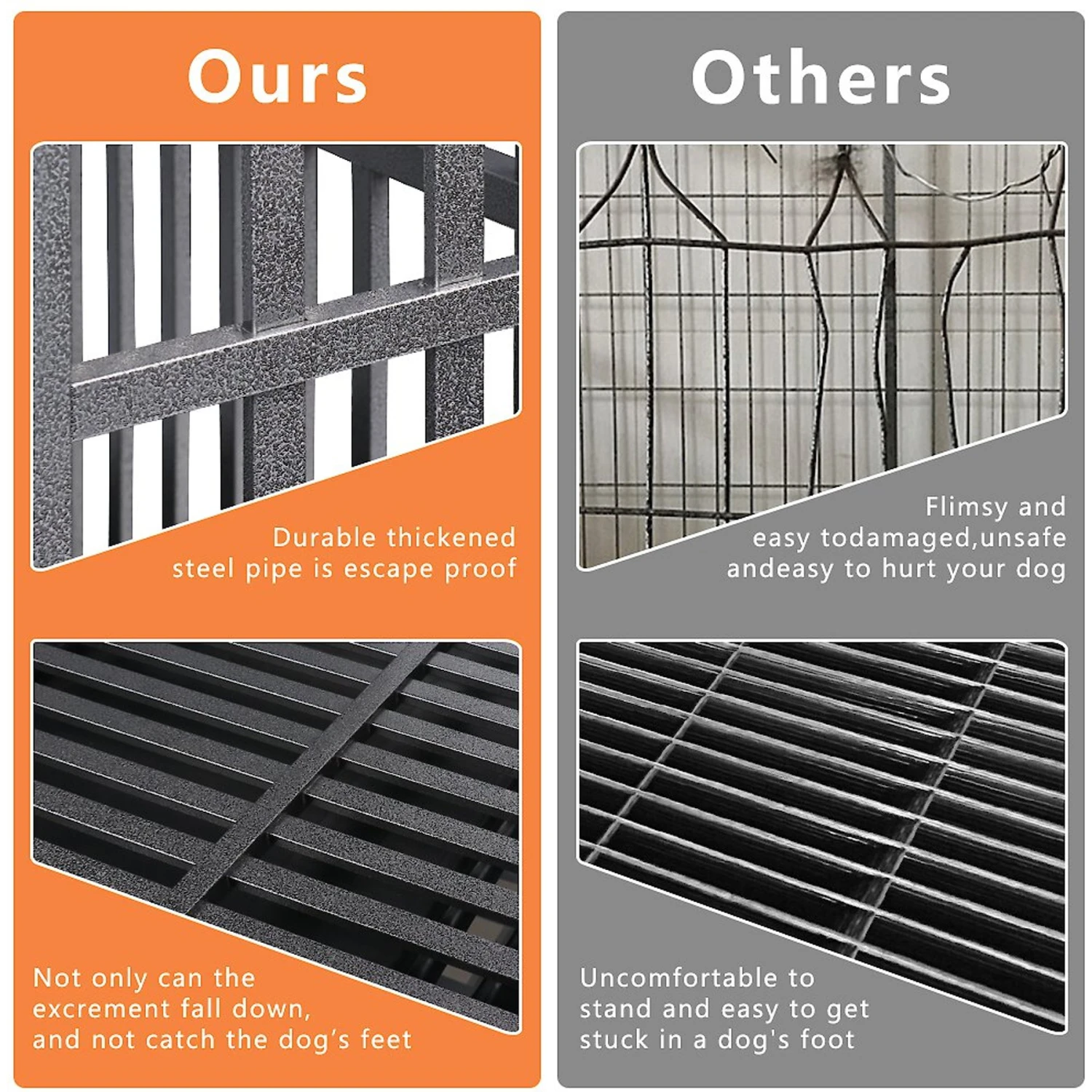 SMONTER Heavy Duty Metal Anxiety Indoor & Outdoor Large Breed Dog Crate, Dark Silver - Image 4