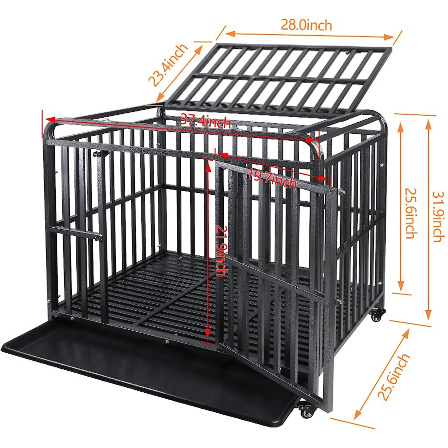 SMONTER Heavy Duty Metal Anxiety Indoor & Outdoor Large Breed Dog Crate, Dark Silver - Image 6