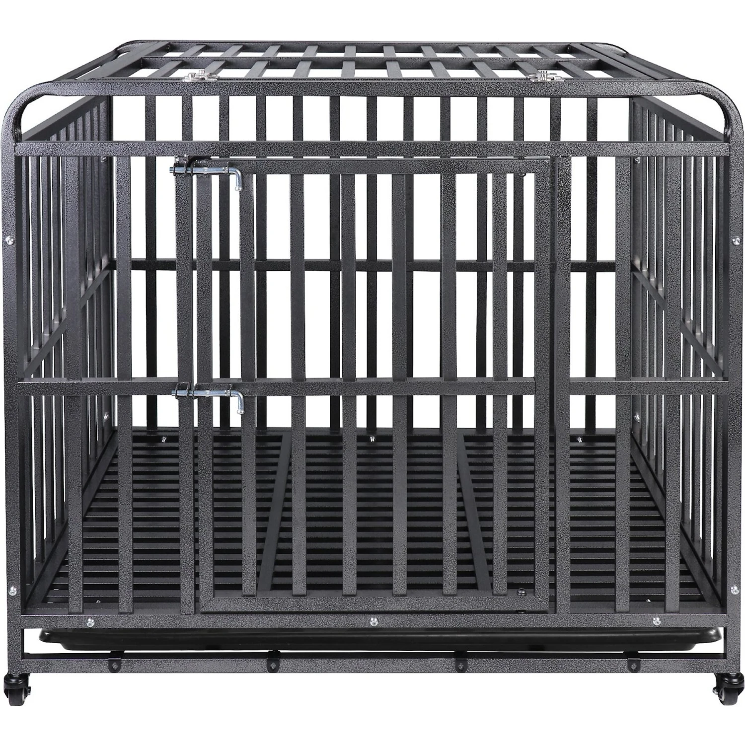 SMONTER Heavy Duty Metal Anxiety Indoor & Outdoor Large Breed Dog Crate, Dark Silver - Image 7