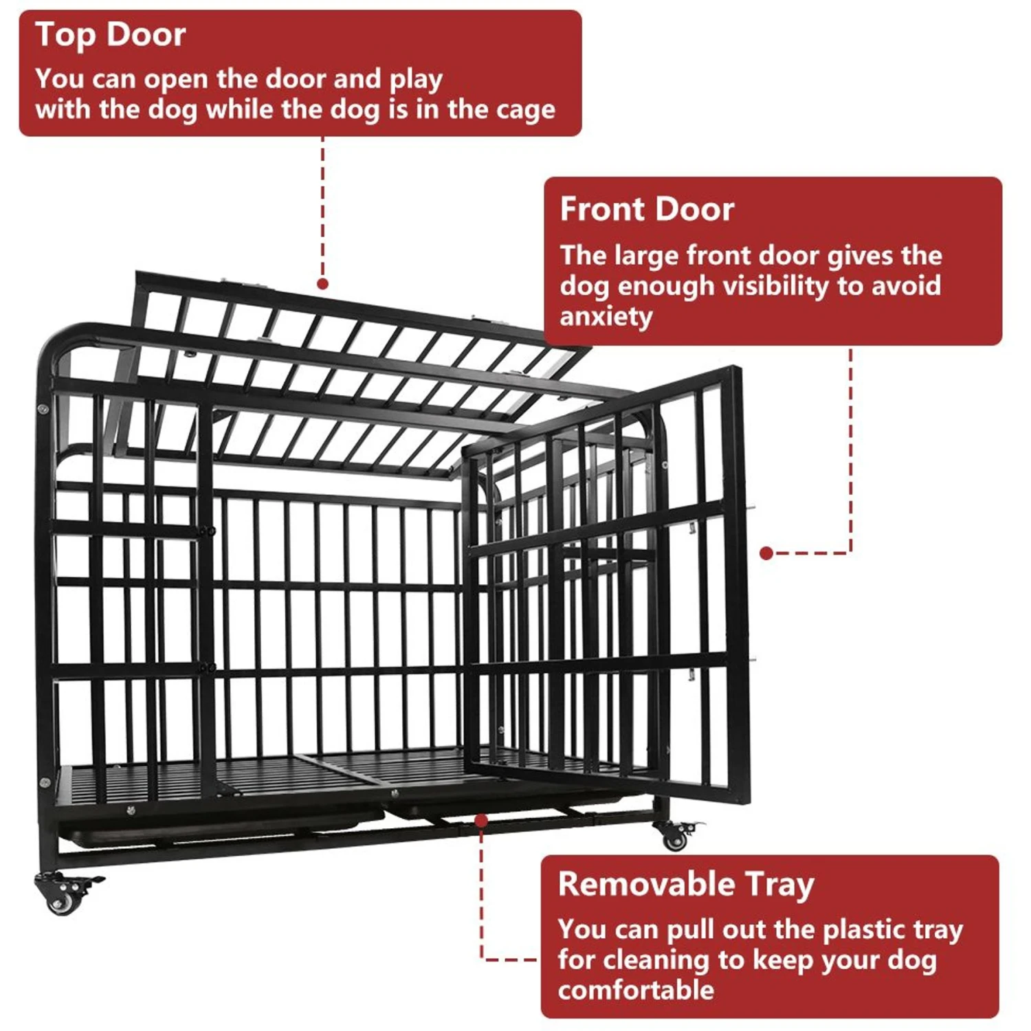 SMONTER Heavy Duty Metal Indoor & Outdoor Medium & Large Breed Dog Crate, Dark Silver - Image 7