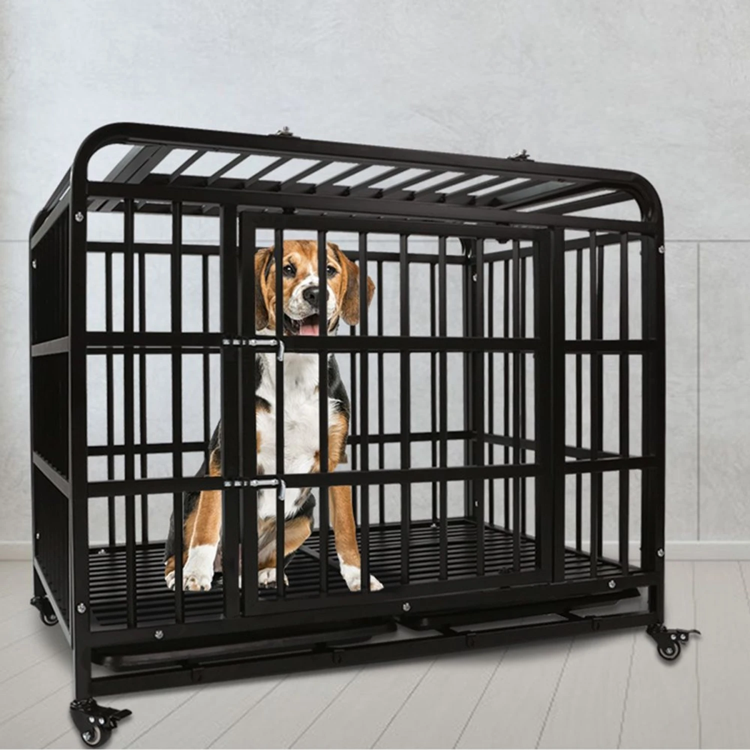 SMONTER Heavy Duty Metal Indoor & Outdoor Medium & Large Breed Dog Crate, Dark Silver - Image 8