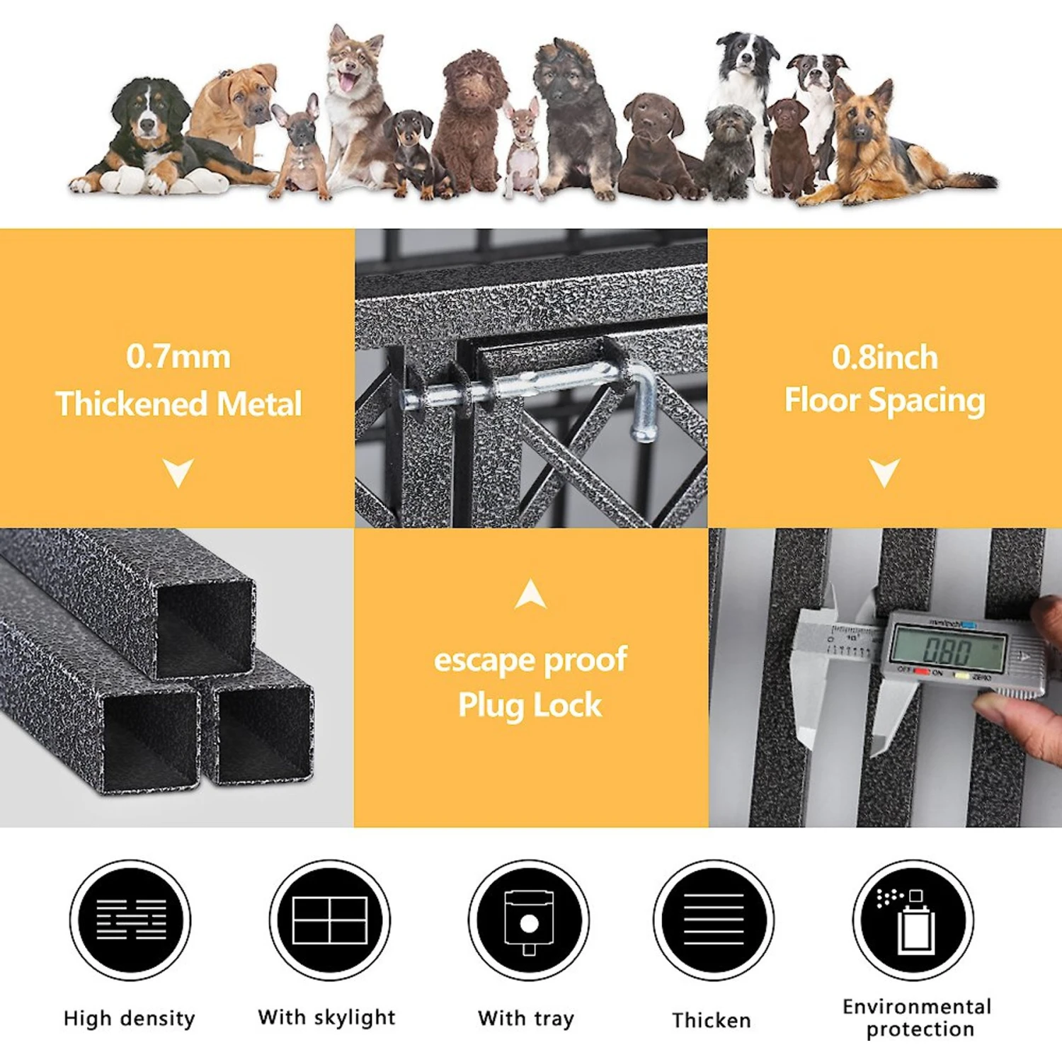 SMONTER Heavy Duty Double Lock Metal Large Breed Dog Crate, Dark Silver - Image 2