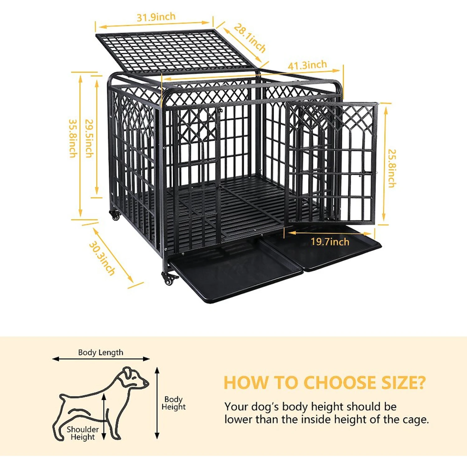 SMONTER Heavy Duty Double Lock Metal Large Breed Dog Crate, Dark Silver - Image 5