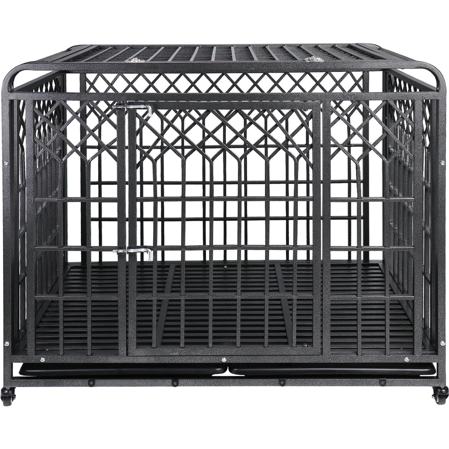 SMONTER Heavy Duty Double Lock Metal Large Breed Dog Crate, Dark Silver - Image 6