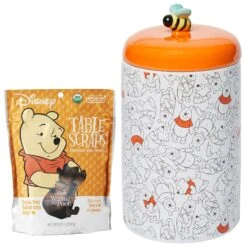 Disney Table Scraps Winnie The Pooh Organic Honey Roasted Turkey Recipe Dog Treats, 5-oz Bag & Disney Winnie The Pooh Orange Ceramic Dog & Cat Treat Jar