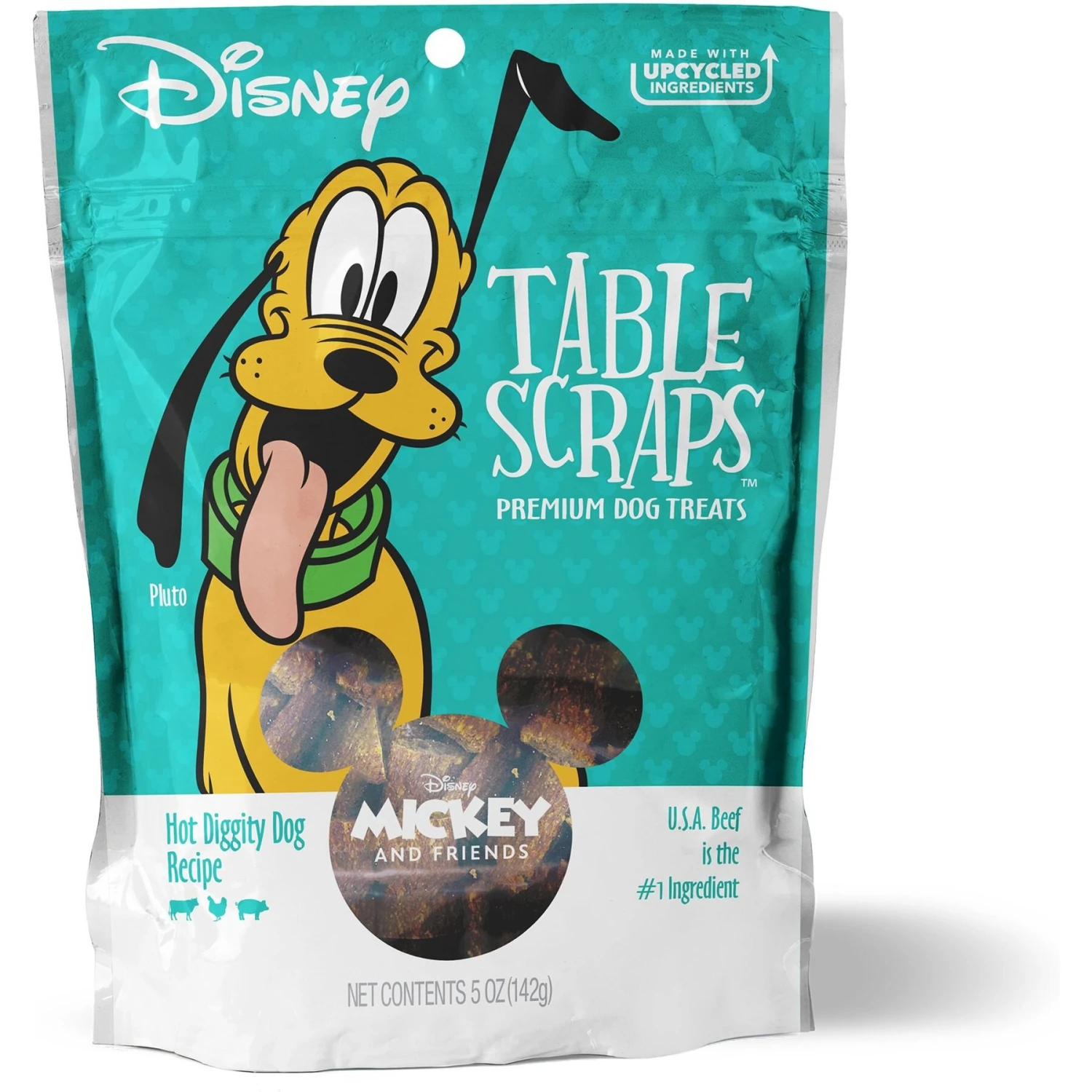 Disney Table Scraps Mickey Mouse Hot Diggity Dog Recipe Upcycled Jerky Dog Treats, 5-oz Bag & Disney Mickey Lines Ceramic Treat Jar - Image 2