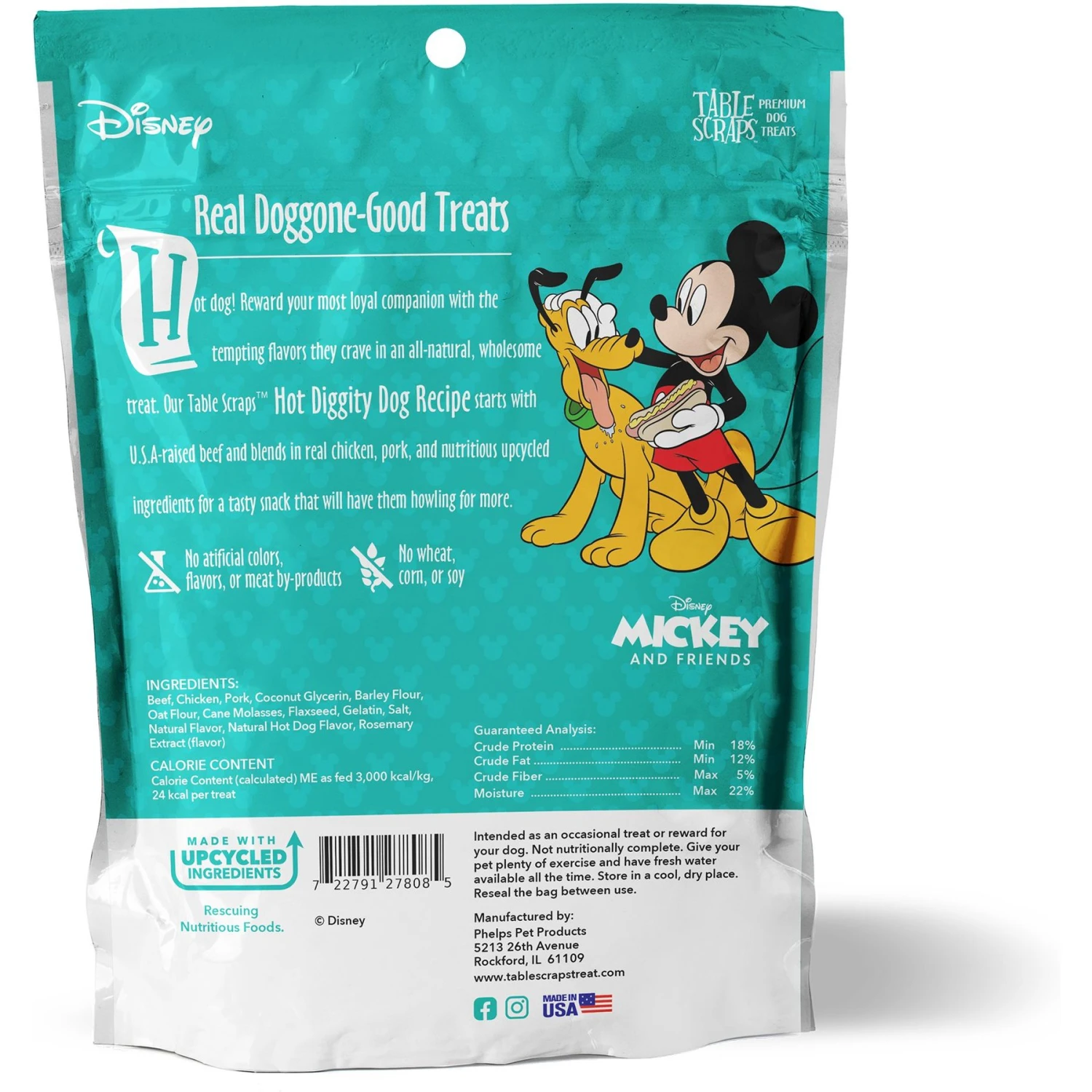 Disney Table Scraps Mickey Mouse Hot Diggity Dog Recipe Upcycled Jerky Dog Treats, 5-oz Bag & Disney Mickey Lines Ceramic Treat Jar - Image 3