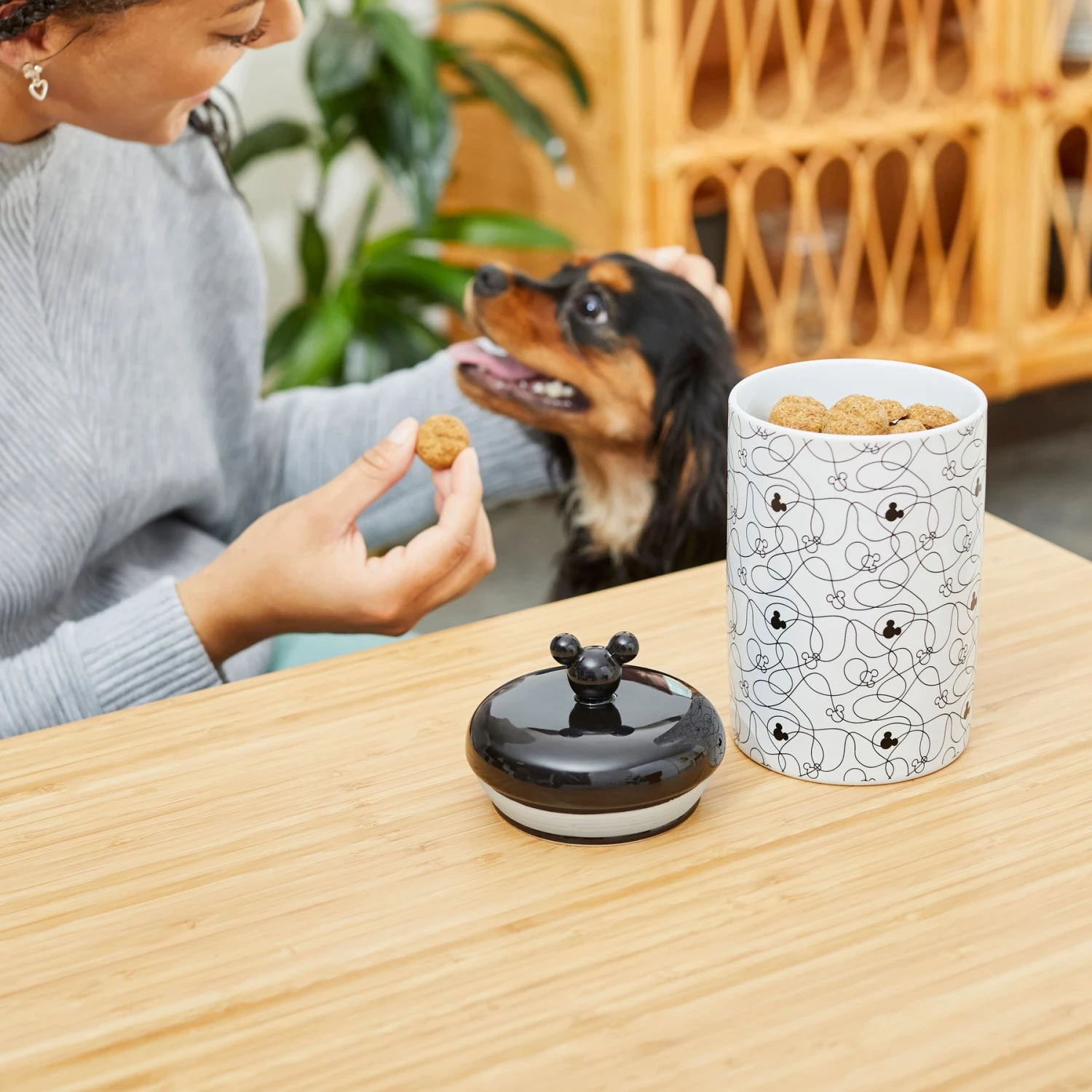 Disney Table Scraps Mickey Mouse Hot Diggity Dog Recipe Upcycled Jerky Dog Treats, 5-oz Bag & Disney Mickey Lines Ceramic Treat Jar - Image 6